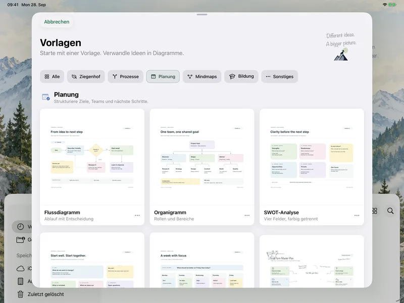 GoatNotes on iPad – Vorlagen: Mit Ablaufplänen, Organigrammen und Projektvorlagen starten.